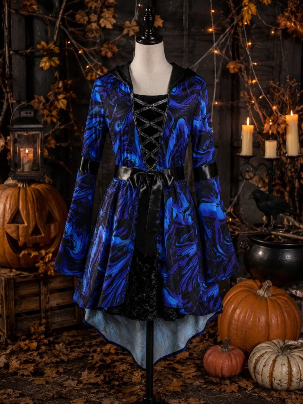 Amscan Mystical Sorceress Costume Dress Hooded Purple Blue Witch Girls XL 14-16
